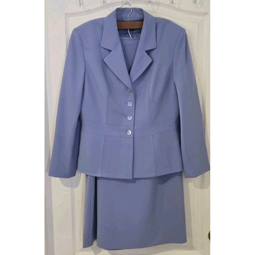 Vintage Kasper Skirt Suit Sz 12 Petite Periwinkle Blue Classy Old Money Wedding